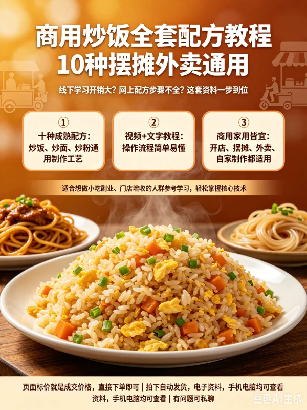 商用炒饭全套配方教程 10种摆摊外卖通用-木木暖资源杂货铺