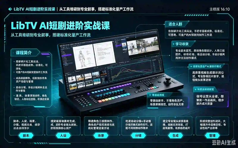 AI短剧进阶实战课：LibTV从工具堆砌到专业叙事，搭建标准化量产工作流-木木暖资源站