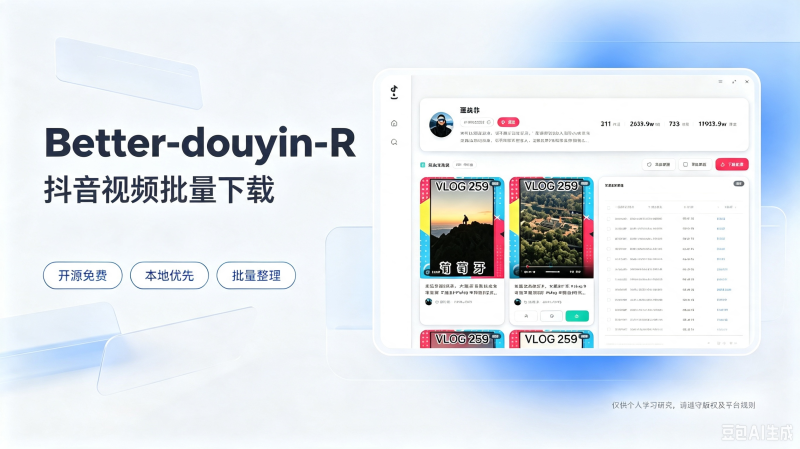 抖音视频批量下载工具推荐：Better-douyin-R 免费开源版-木木暖资源站