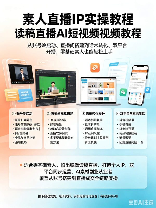 素人直播IP实操教程 读稿直播AI短视频视频教程-木木暖资源杂货铺