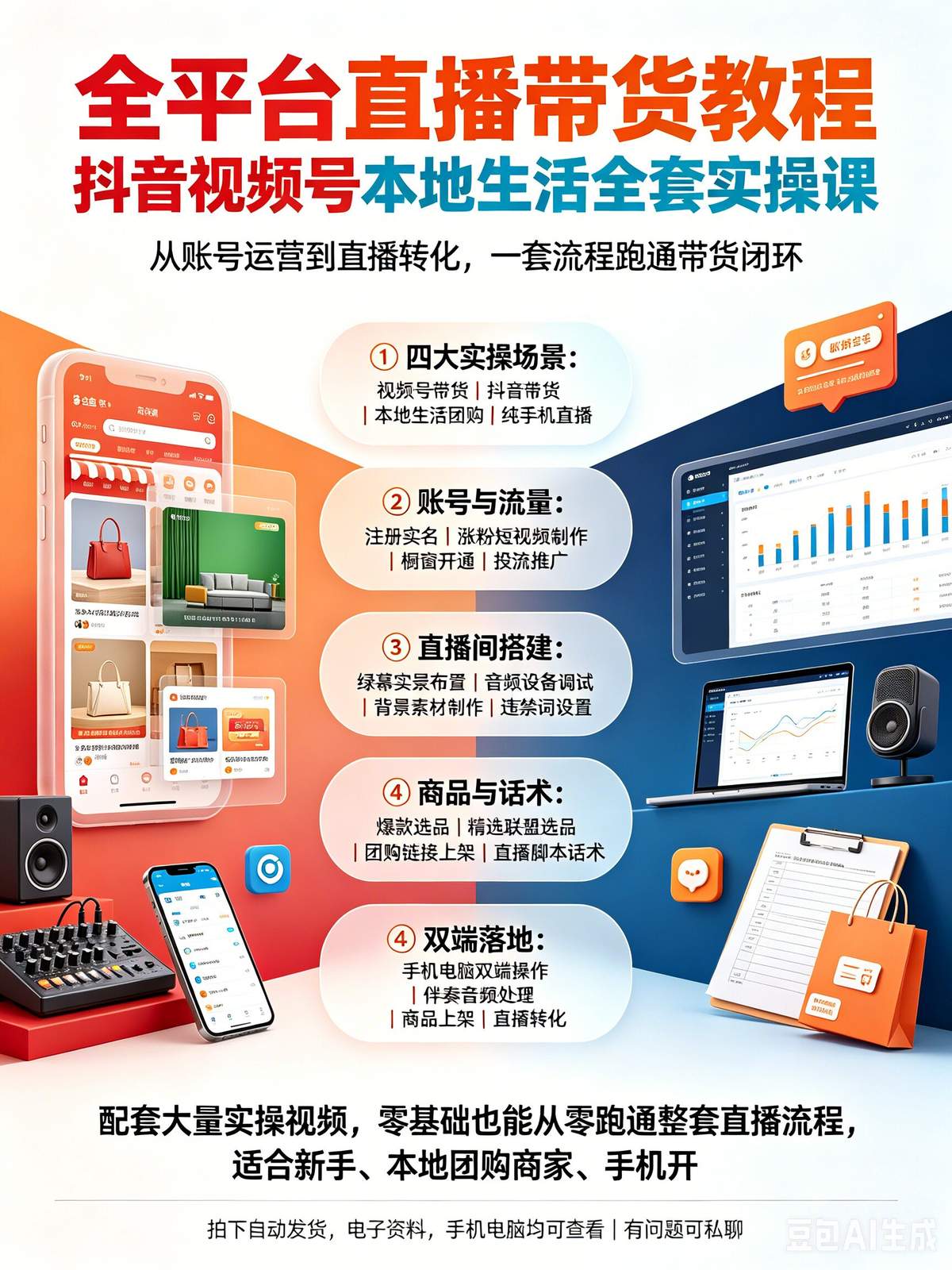 零基础视频号dy直播带货全套教程 多平台人货场投流完整教学-木木暖资源杂货铺