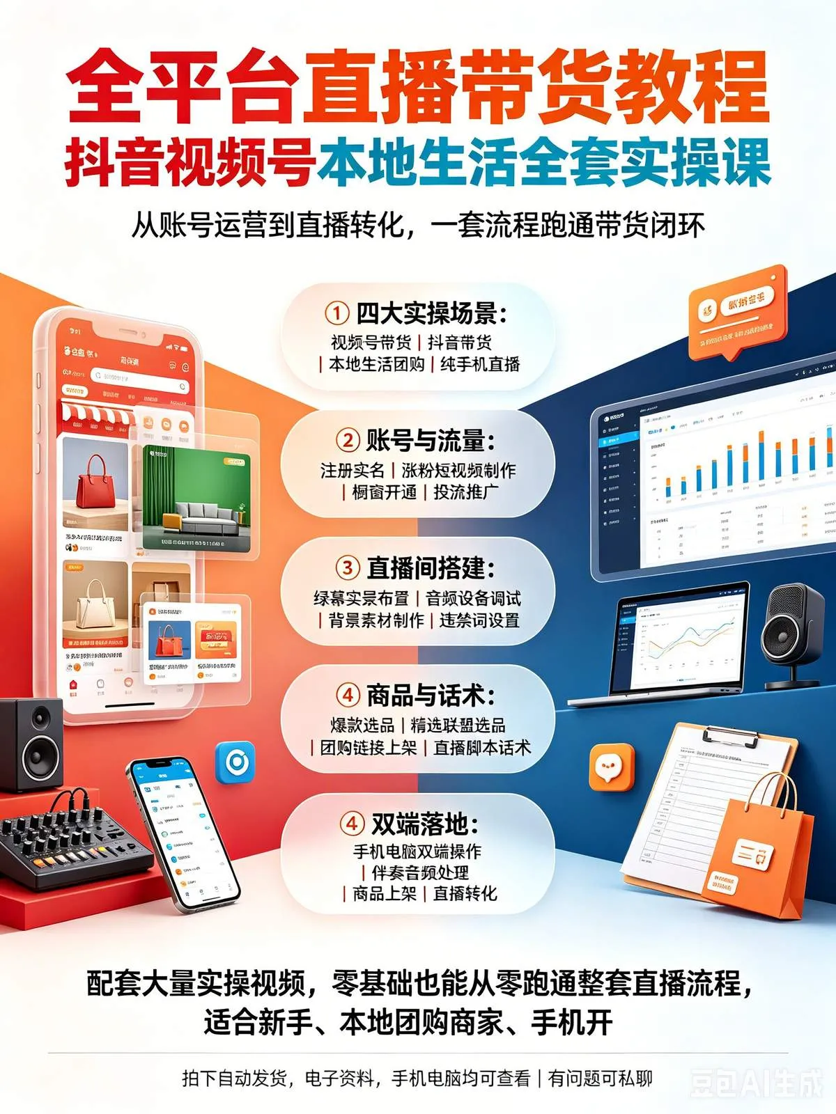 零基础视频号dy直播带货全套教程 多平台人货场投流完整教学-木木暖资源站
