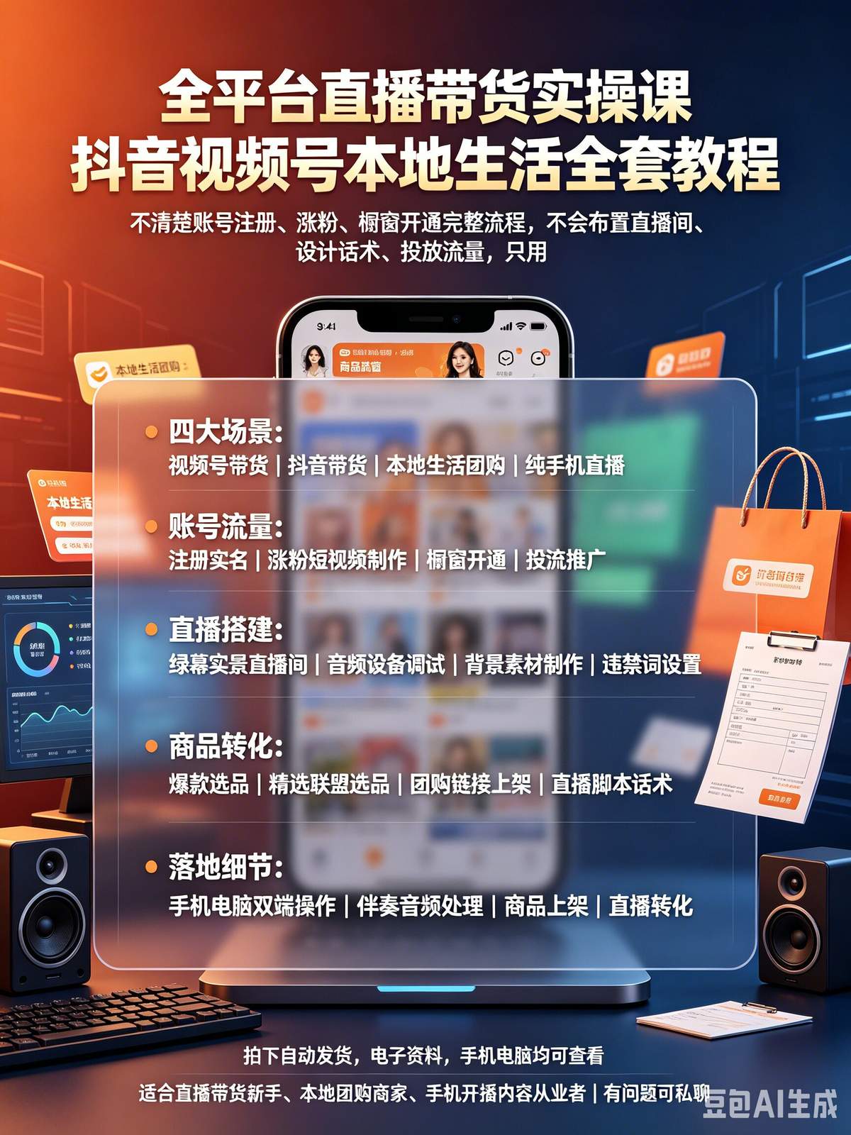 零基础视频号dy直播带货全套教程 多平台人货场投流完整教学 - 详细介绍与使用教程