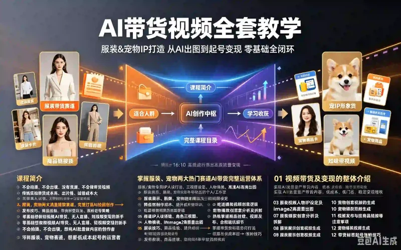 AI带货视频教学：服装宠物IP打造，从AI出图到起号变现全闭环-木木暖资源站