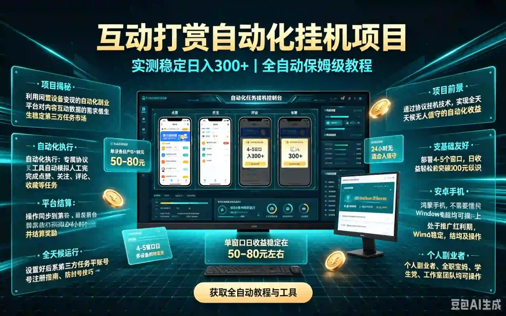 【团队内部】抖音互动打赏自动化系统,稳定日入300+,全自动保姆级教程,实测持续提现【揭秘】