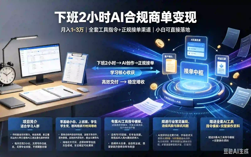 下班2小时AI合规商单变现：月入1-3万，全套工具指令+正规接单渠道小白可落地-木木暖资源站