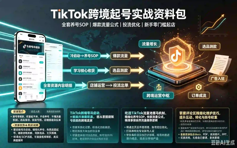 TikTok跨境起号实战资料包：全套养号SOP+爆款流量公式+投流优化，新手零门槛起店-木木暖资源站