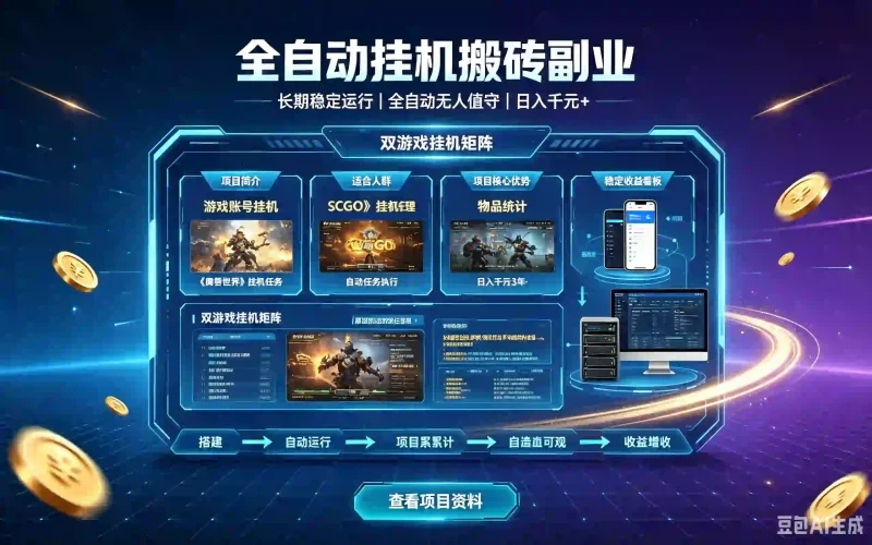 全自动挂机搬砖副业：长期稳定运行，全自动无人值守日入千元+-木木暖资源站