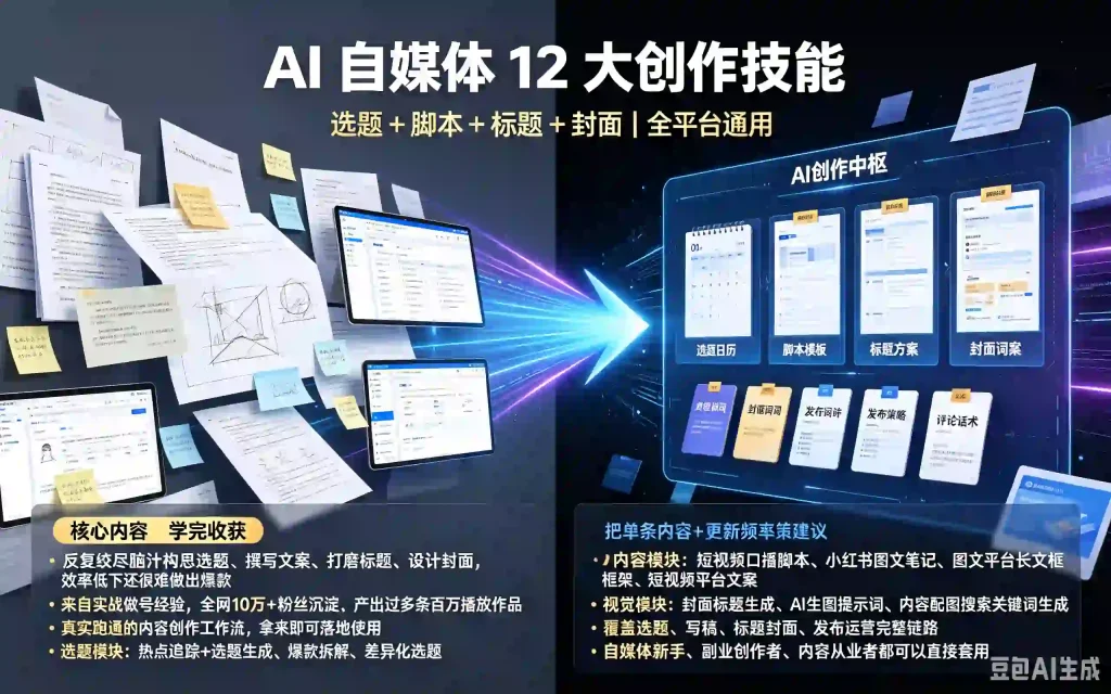 AI 自媒体 12 大创作skill|选题 + 脚本 + 标题 + 封面|全平台通用