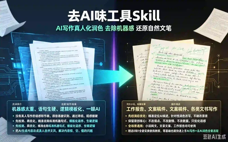 去AI味工具Skill：AI写作真人化润色，去除机器感还原自然文笔-木木暖资源站