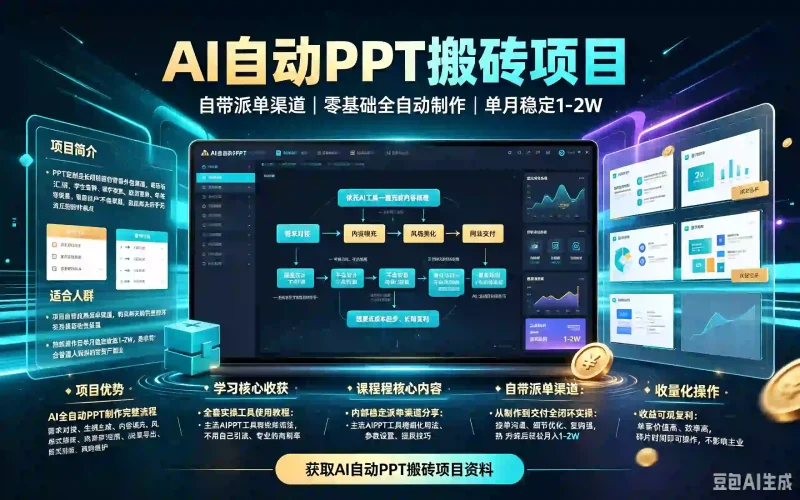 AI自动PPT搬砖项目：自带派单渠道，零基础全自动制作，单月稳定1-2W-木木暖资源站