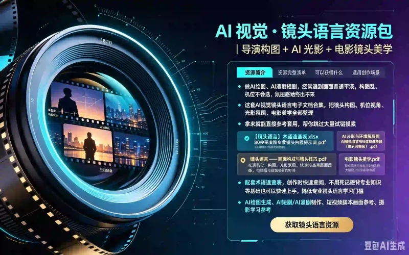 AI电影导演级镜头语言资源包：构图审美+AI光影，快速做出电影质感-木木暖资源站