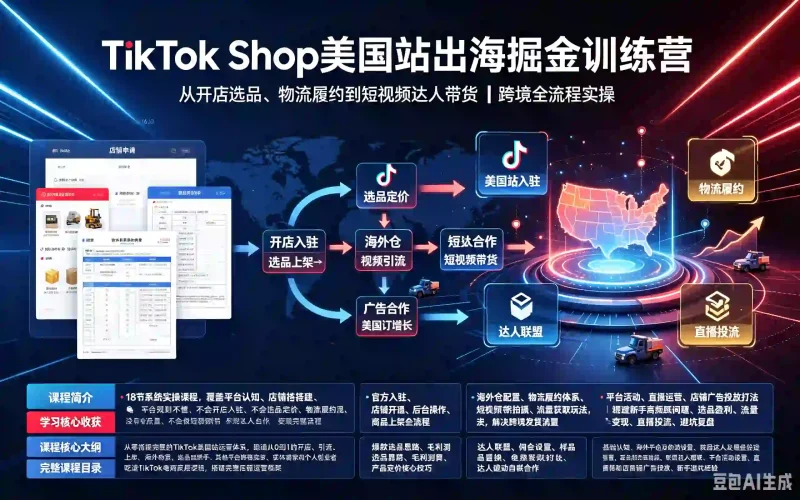 TikTok Shop美国站出海掘金训练营｜从开店选品、物流履约到短视频达人带货 跨境全流程实操-木木暖资源站