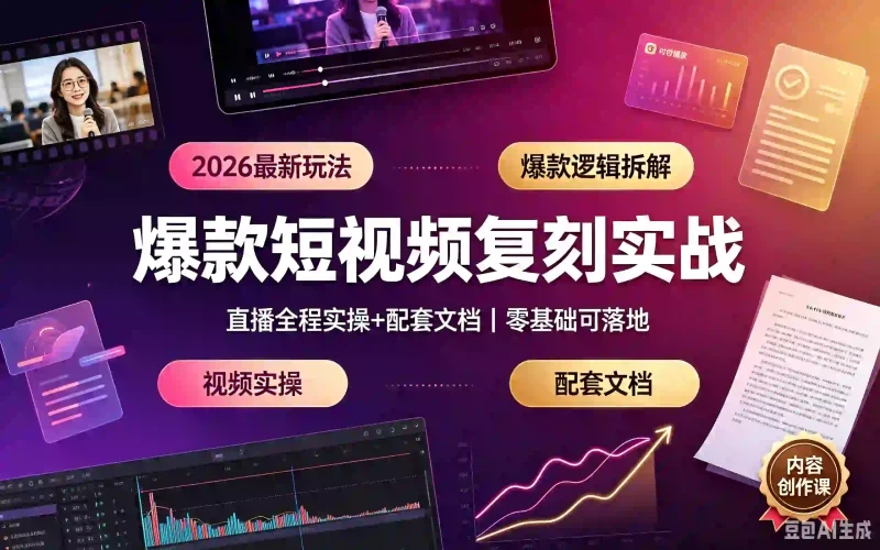 2026爆款短视频复刻实战课程｜直播全程实操+配套文档 零基础掌握爆款复刻全流程-木木暖资源站