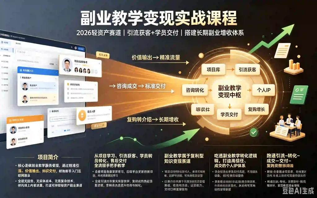 副业教学变现实战课程|2026轻资产赛道 引流获客+学员交付 搭建长期副业增收体系