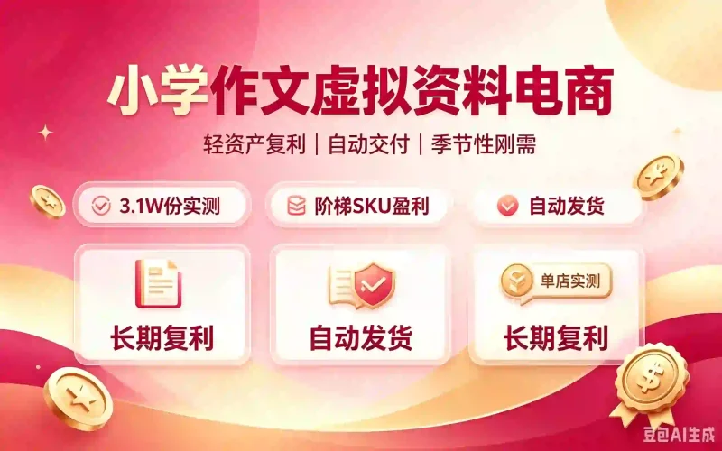 小红书小学作文虚拟资料电商｜实测售出3.1W份 轻资产复利 刚需季节性稳定副业-木木暖资源站
