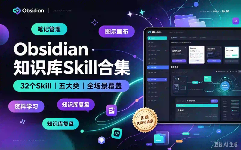 Obsidian 知识库精选 Skill 合集｜32个Skill 五大类全场景覆盖 双链笔记·闪卡画布·全网采集 附赠离线搜索目录-木木暖资源站